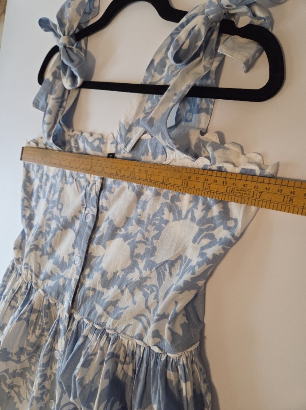 Blue And White Floral Tie Shoulder Cotton Dress - Picture 10 of 14